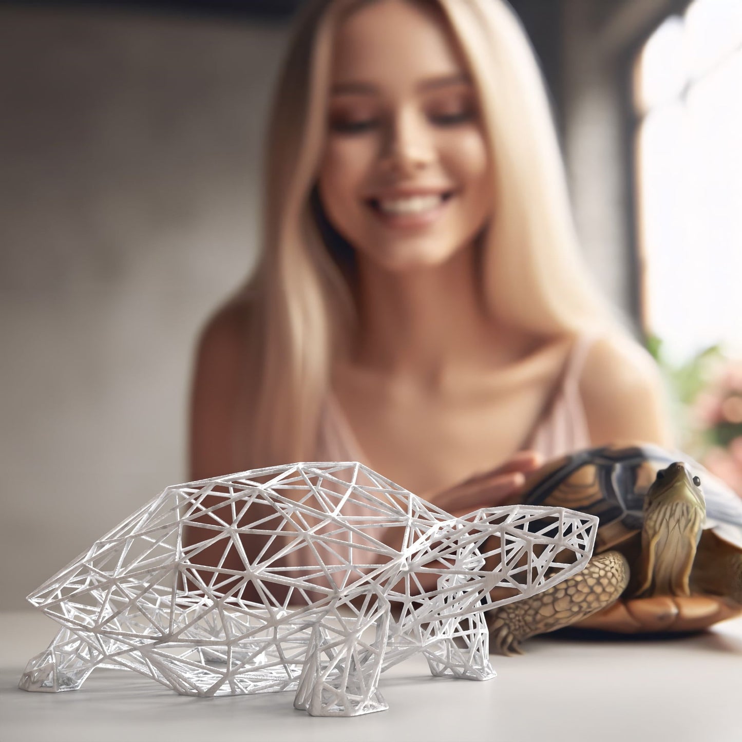 3D-Schildkrötenskulptur im Drahtgitterdesign