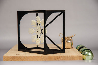 Snowflake Cube –  Snowflake Sculpture - Minimalist Cube Design for Winter-Inspired Home Decor