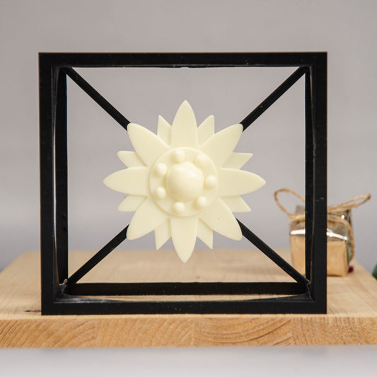 Edelweiss Cube – Unique Floating Edelweiss Flower - Wire Art Sculpture in Modern Cube Design for Rustic - Modern Home Decor