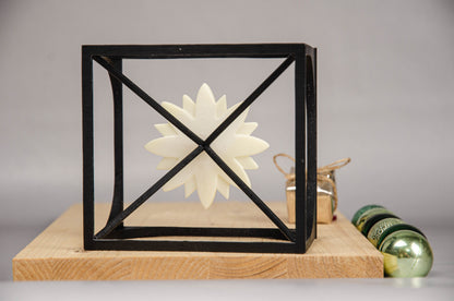 Edelweiss Cube – Unique Floating Edelweiss Flower - Wire Art Sculpture in Modern Cube Design for Rustic - Modern Home Decor