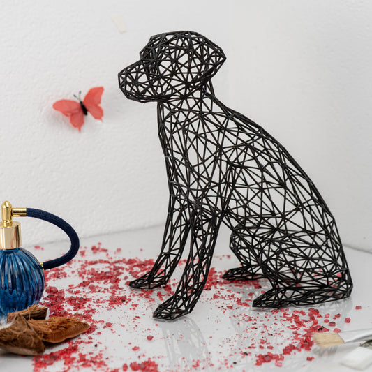 Elegante Labrador-Drahtkunst-Skulptur – Modernes Dekor in Schwarz oder Weiß