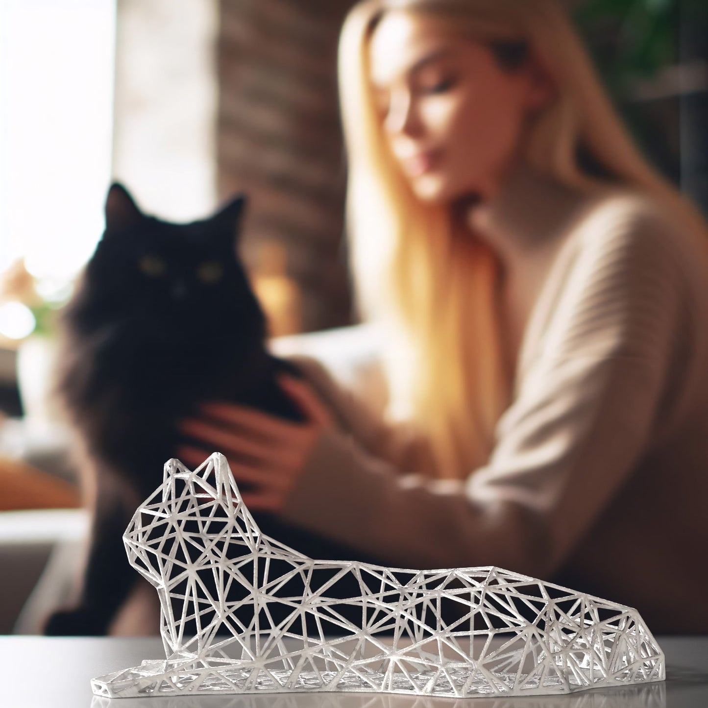 Elegant Cat Laying Decor Sculpture