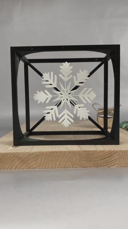 Snowflake Cube –  Snowflake Sculpture - Minimalist Cube Design for Winter-Inspired Home Decor