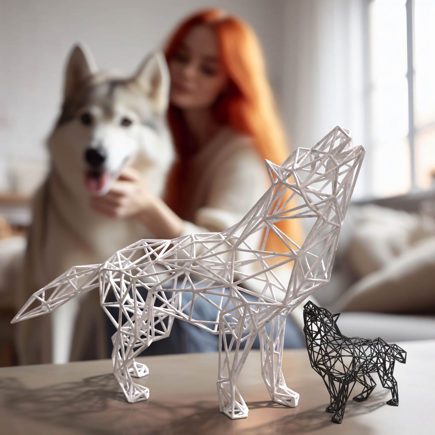 Majestic Modern Wolf Sculpture - 3D Wireframe Resin Art for Home Decor Geometric decor